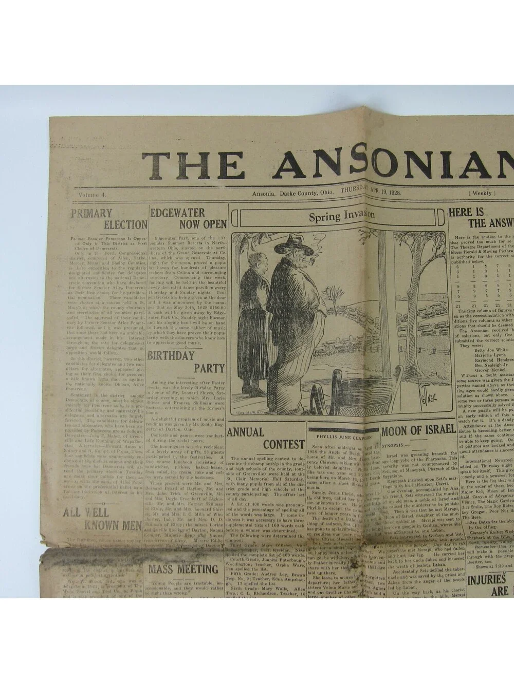 The Ansonian Newspaper Ansonia Darke County Ohio Thursday Apr 1928 Antique RARE